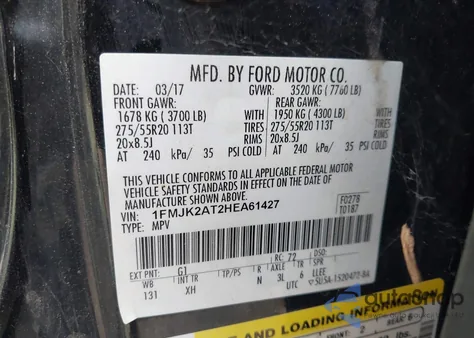 2017 Ford Expedition El Limited from USA, damaged, VIN 1FMJK2AT2HEA61427